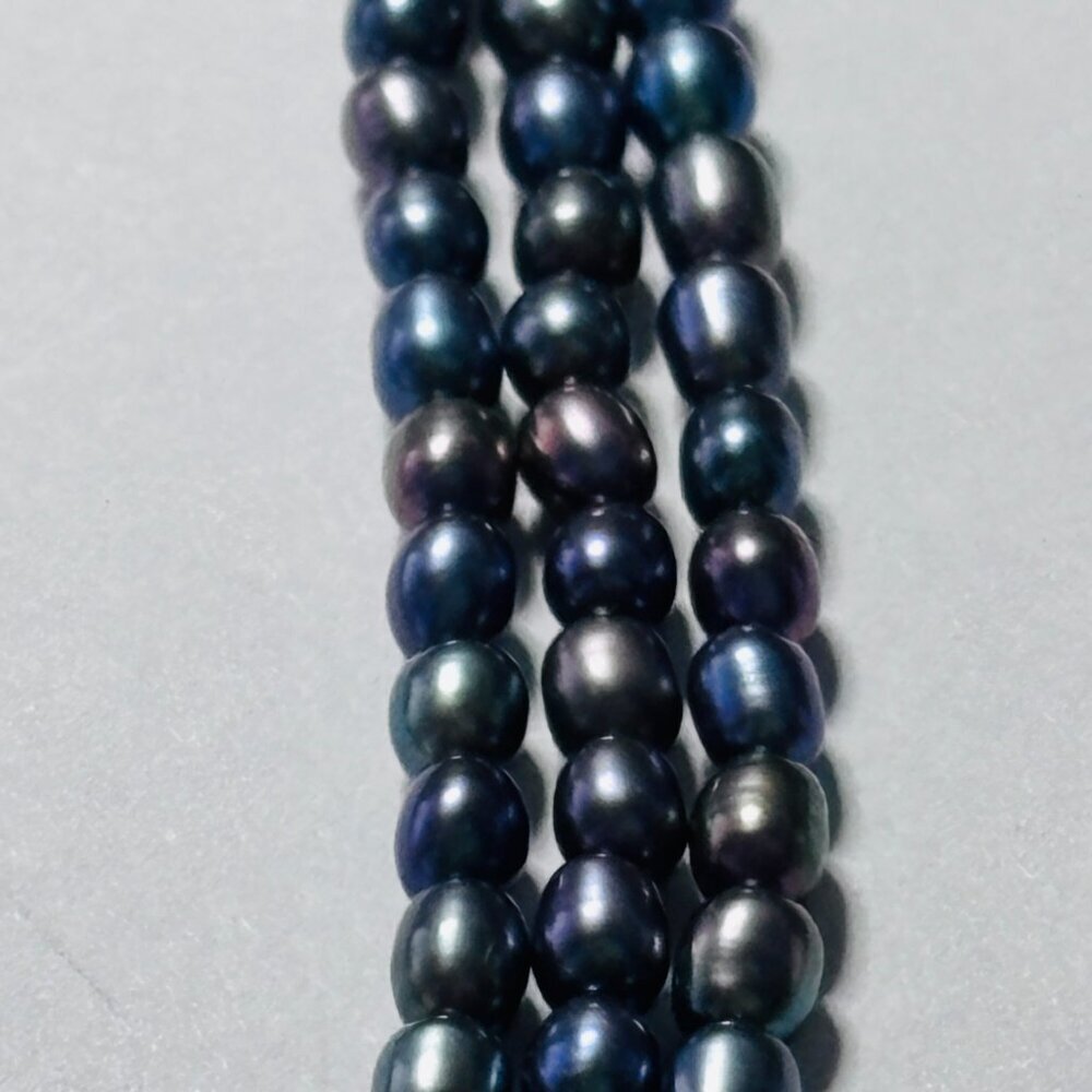 Multi Strand Peacock Pearl Necklace Blue Green Iridescent 18” - Picture 4 of 11